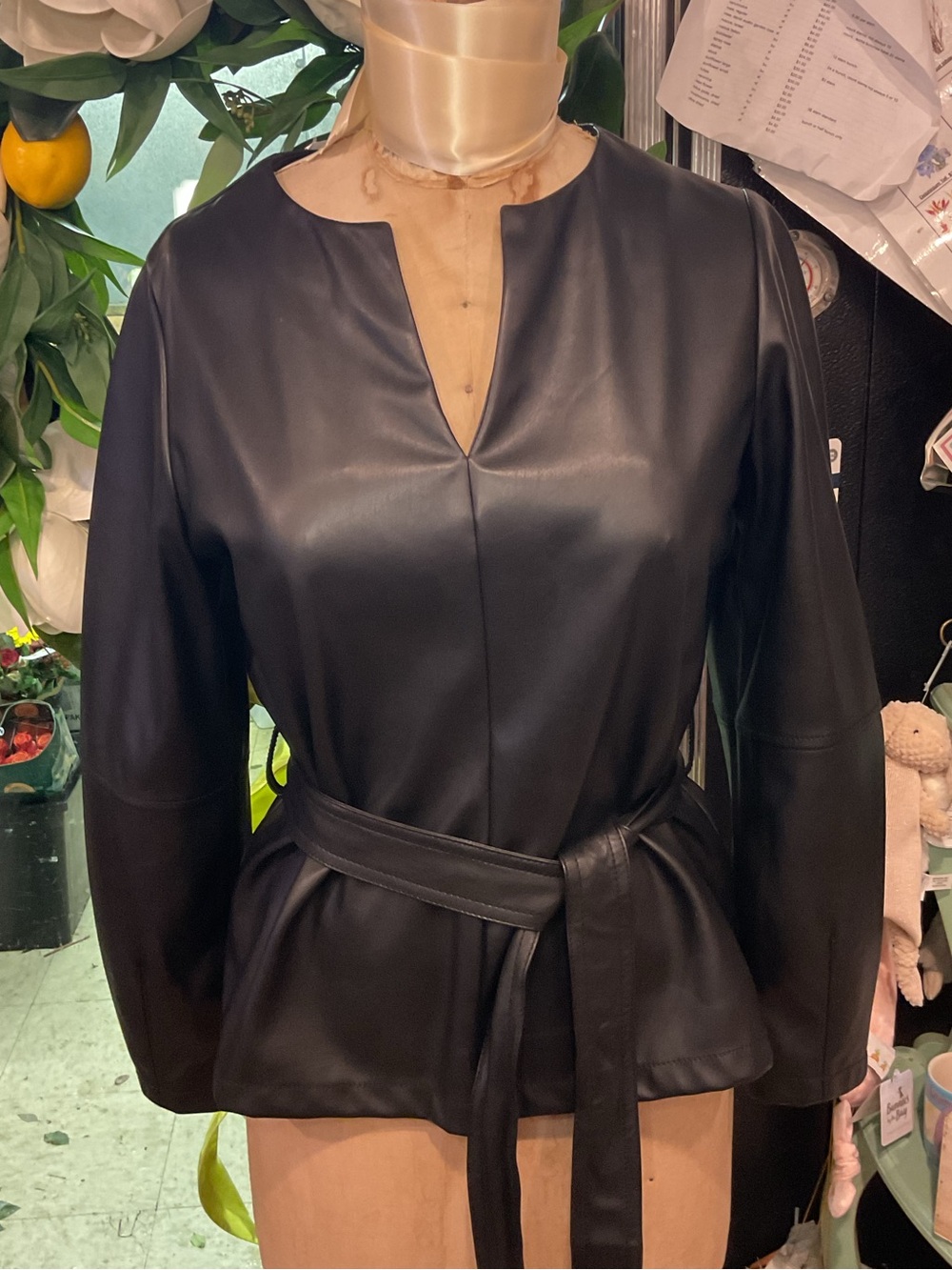 Banana Republic Black Faux Leather Belted Jacket